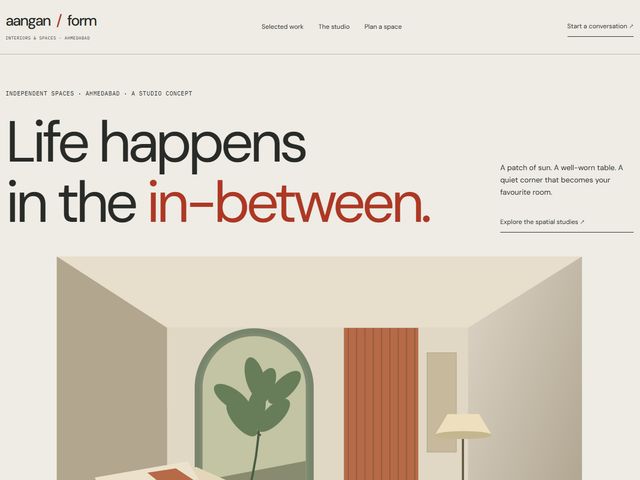 Homepage preview of the Aangan / Form demo, a interior design website