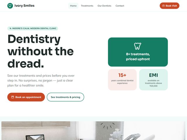 Homepage preview of the Ivory Smiles Dental Clinic demo, a dental clinics website