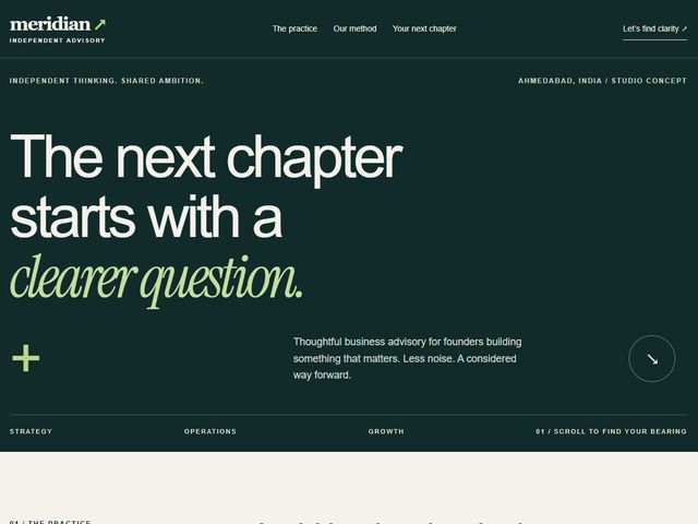 Homepage preview of the Meridian Advisory demo, a professional services website