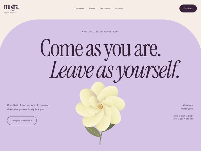 Homepage preview of the Mogra House demo, a salon & spa website