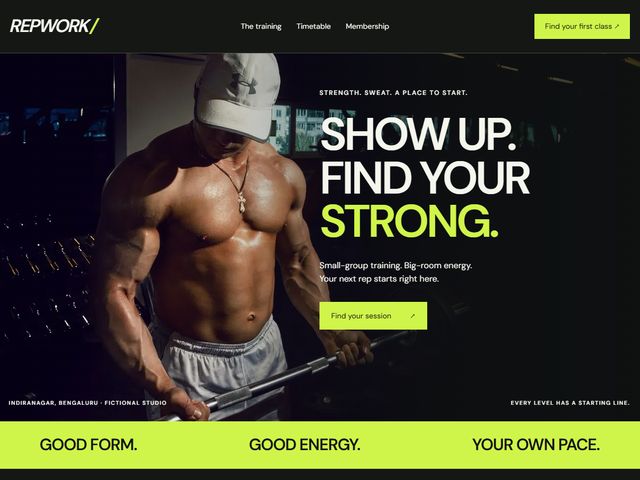 Homepage preview of the Repwork Studio demo, a fitness studios website