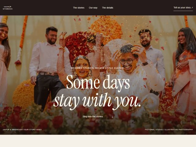 Homepage preview of the Saanjh Stories demo, a events & photography website