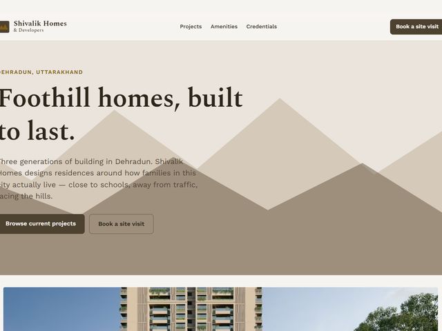 Homepage preview of the Shivalik Homes & Developers demo, a real estate website