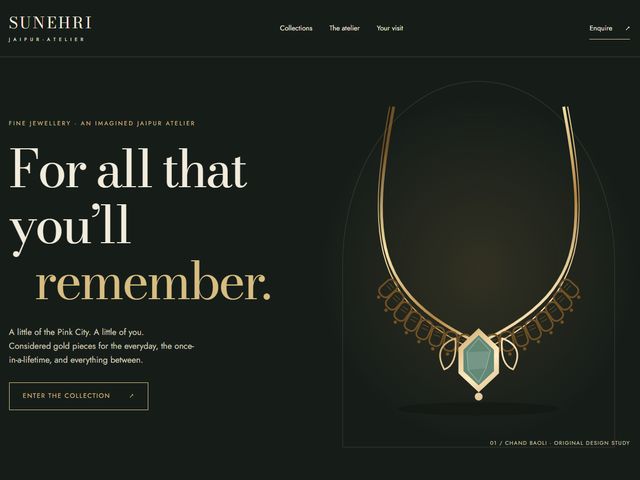 Homepage preview of the Sunehri Atelier demo, a jewellery website