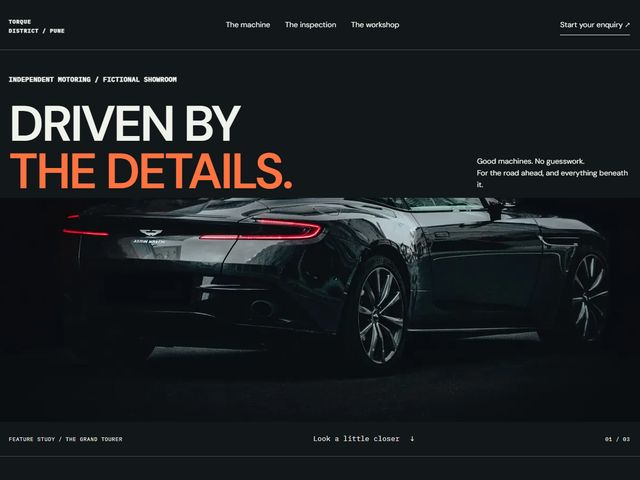 Homepage preview of the Torque District demo, a automotive website